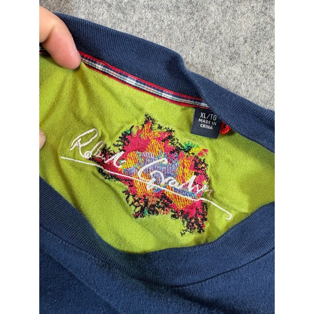 Robert Graham Mens XL Navy Blue Waffle Knit Back Long Sleeve Crewneck Shirt